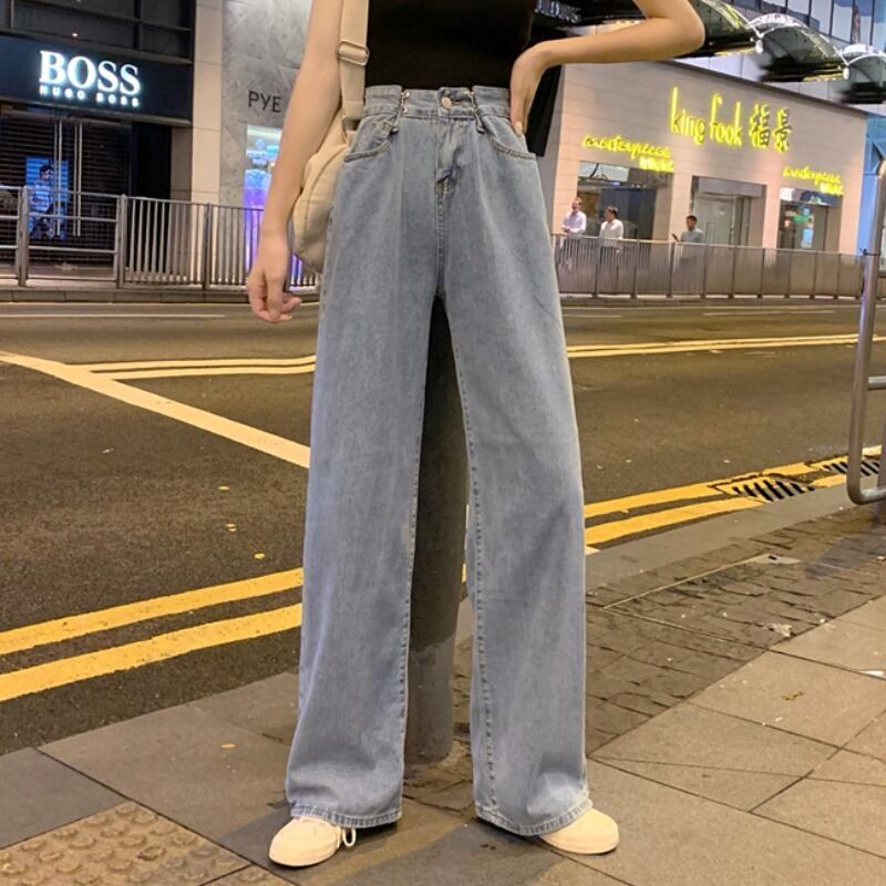 パンツ女性2020ニュージーンズストレートルーズハイウエストスタイルモップパンツ調節可能な薄いワイドレッグパンツ 1号婦人84735788279