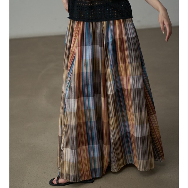 check pattern long skirt L0551