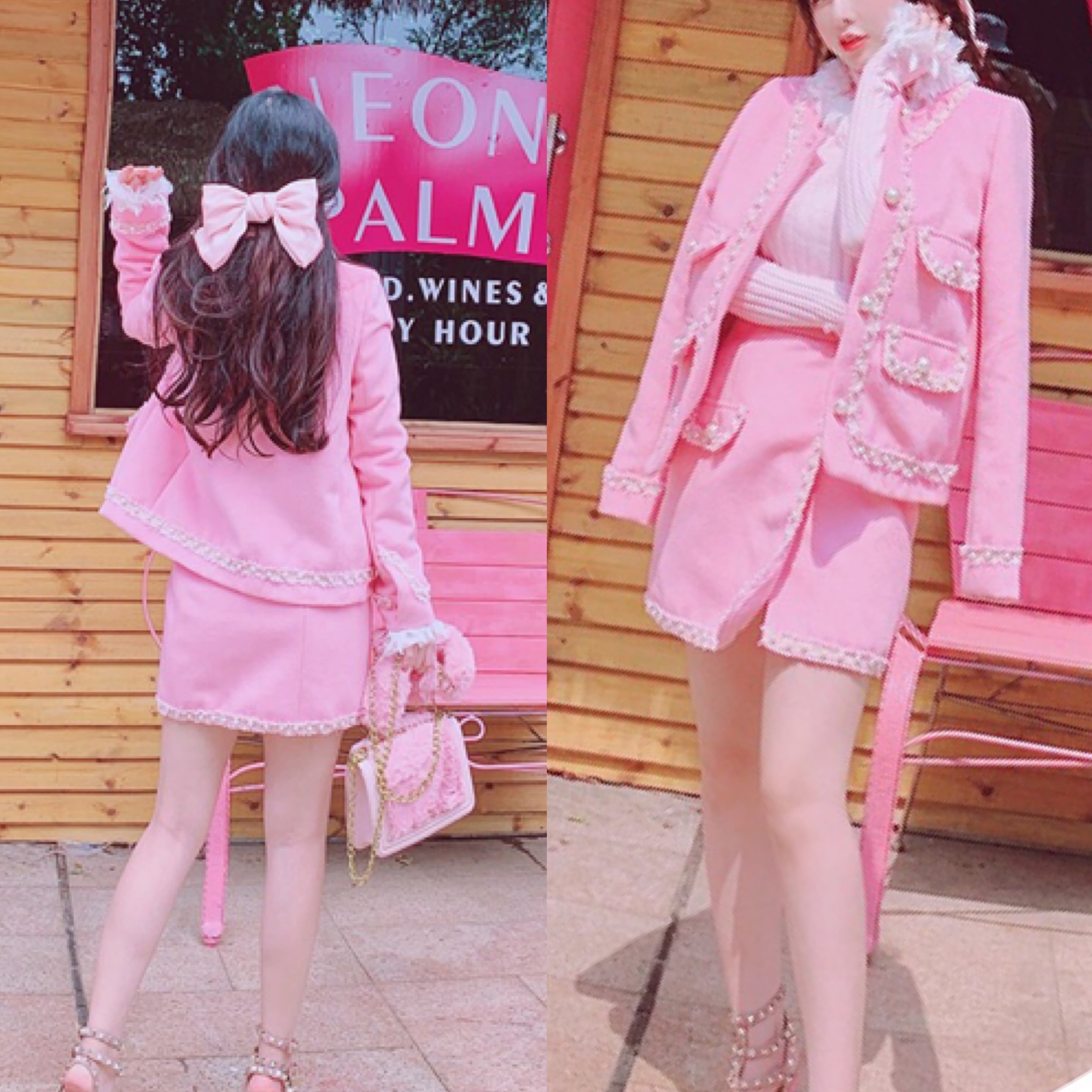 セットアップ】スーツ ピンク スカート パール ワンピース かわいい