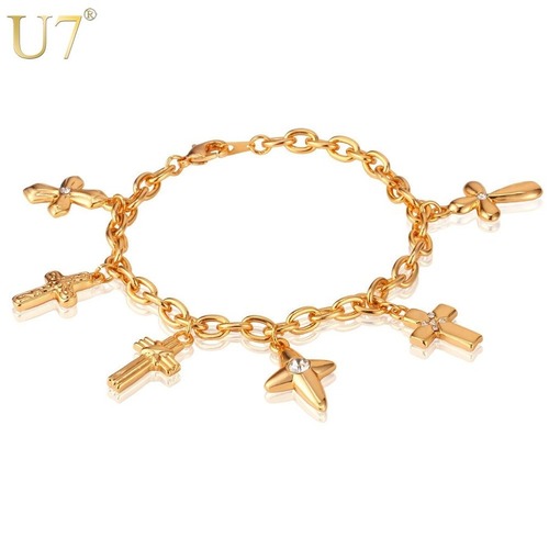 レディース ブレスレット バングル クロス クリスタル チェーン シルバー カラー チャーム 80002161