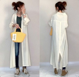 ワンピース オールシーズン ロング丈 マキシ丈 シャツ シャツワンピ バックボタンデザイン 長袖ロングシャツ シャツカーディガン