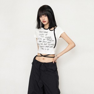 ZEROSTORE英字模様リボンデザインTシャツ