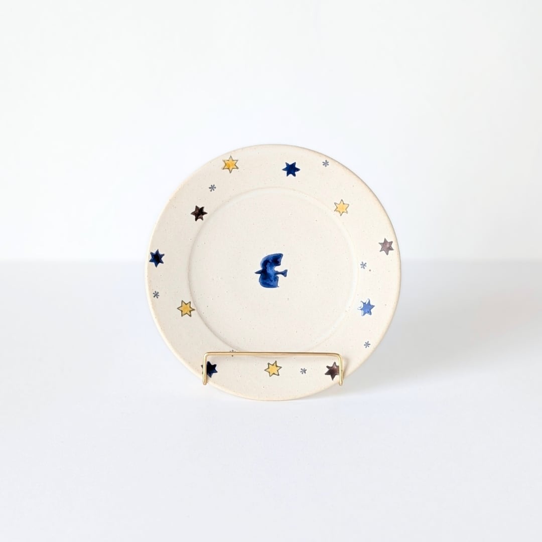 岡洋美 上絵鳥と星紋5寸皿 ｜陶器 作家もの とり おやつ皿