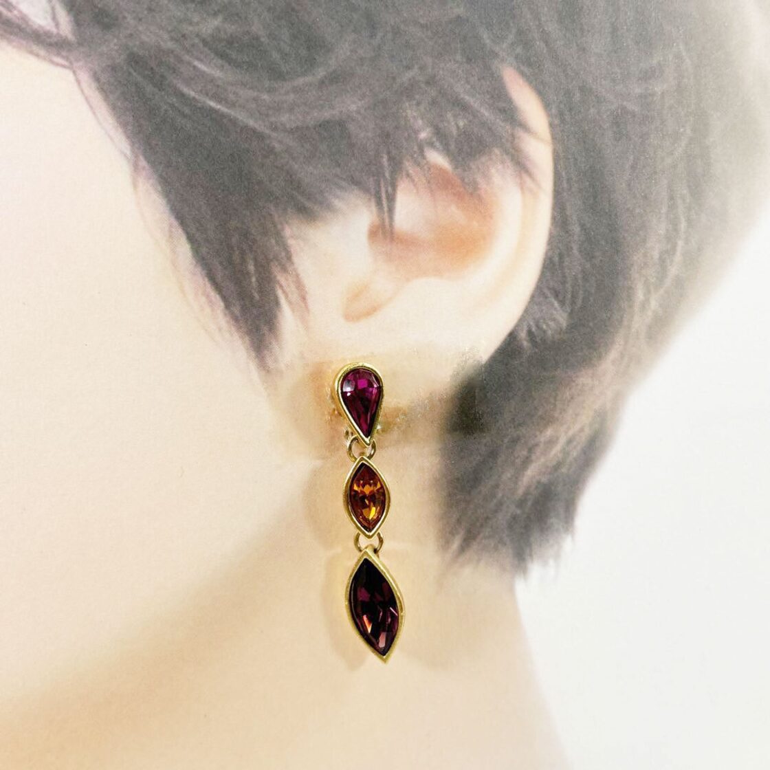 K18 YSL ロゴ チャーム フープピアス 両耳用 ラボグロウンダイヤモンド 