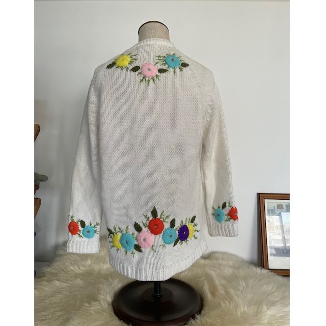 flower embroidery knit cardigan