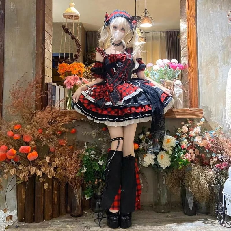 【最終価格】ハンドメイド　衣装　コスプレ　アイドル　甘ロリ　ステージ　生誕祭 アイドルチェック柄衣装 レッド ステージ衣装 生誕祭 ドール