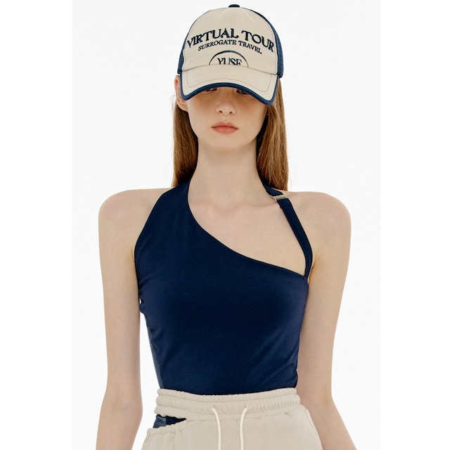 [YUSE] COLOR BLOCK MESH BALL CAP - BEIGE/NAVY 正規品 韓国ブランド 韓国通販 韓国代行 韓国ファッション 帽子 キャップ