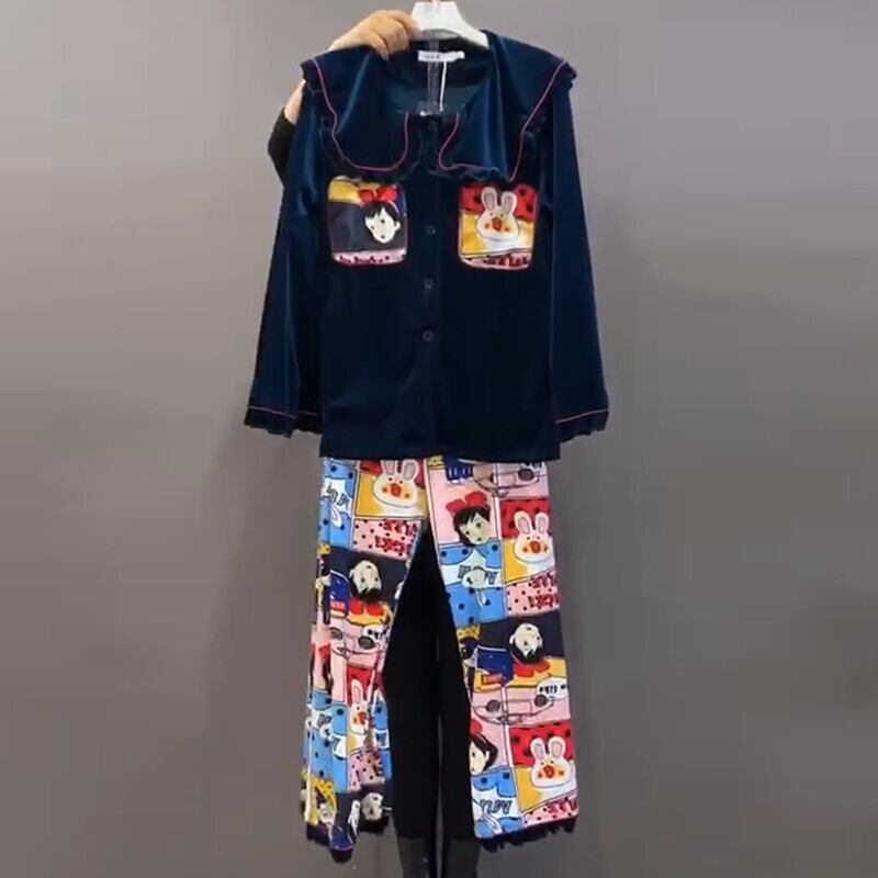 スプリングベルベットTシャツ パターンカジュアルパンツ 大きめサイズ 春物 ミックスインファッション30665234194