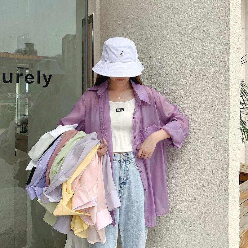 夏のレトロな香港スタイルの薄い日焼け止め長袖シャツ女性ネット赤ルーズデザインセンスニッチシャツ学生シャツ 1号婦人63842859649