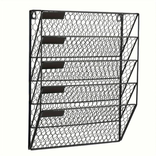 壁掛けラック メッシュ 5 層 ２色 白 黒 ファイルオーガナイザー 壁掛け