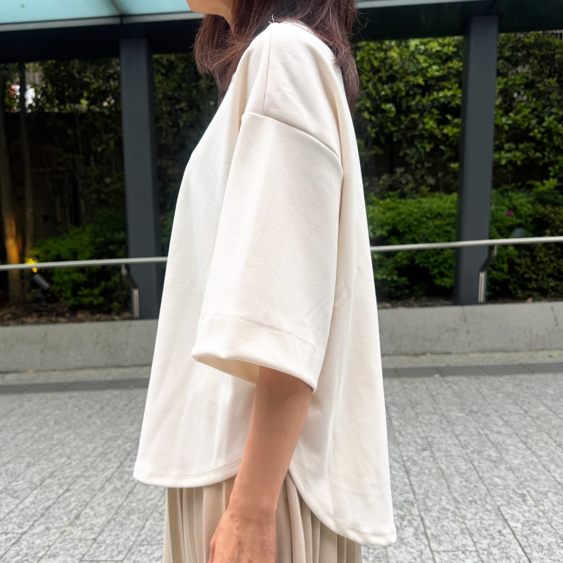 カットジョーゼット 5分袖トップス | precious for us