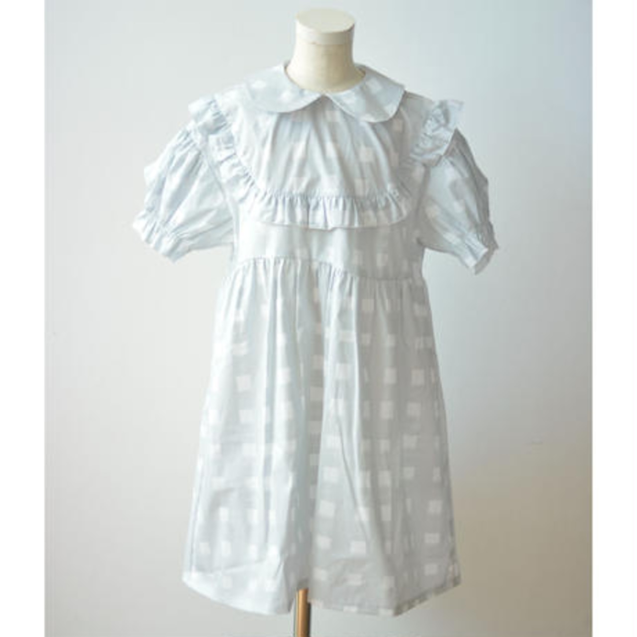 【 franky grow 22SS 】ORIG. CHECK FRILL BIB YOKE DRESS [22SOP-182]　”ワンピース”  GRAY*WHITE CHECK