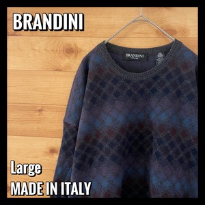 【BRANDINI】イタリア製 総柄ニット セーター クルーネック Lサイズ EU古着 ヨーロッパ古着