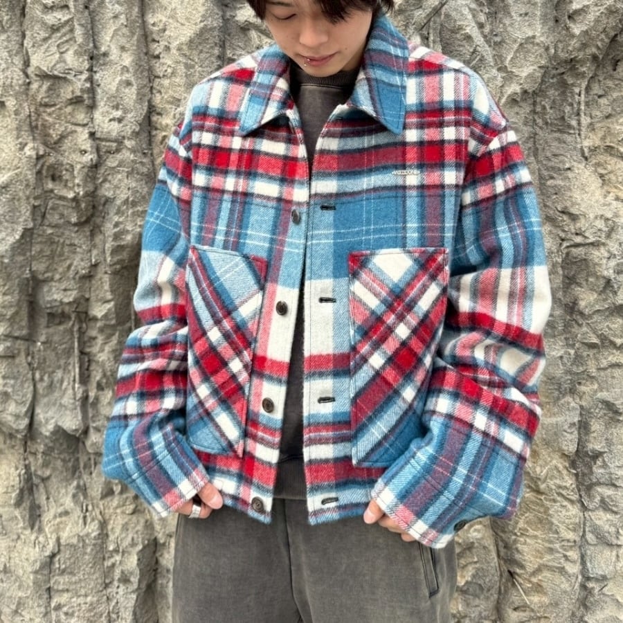 we11done ウェルダン BLUE WD CHECK ANORAK WOOL SHIRT チェック
