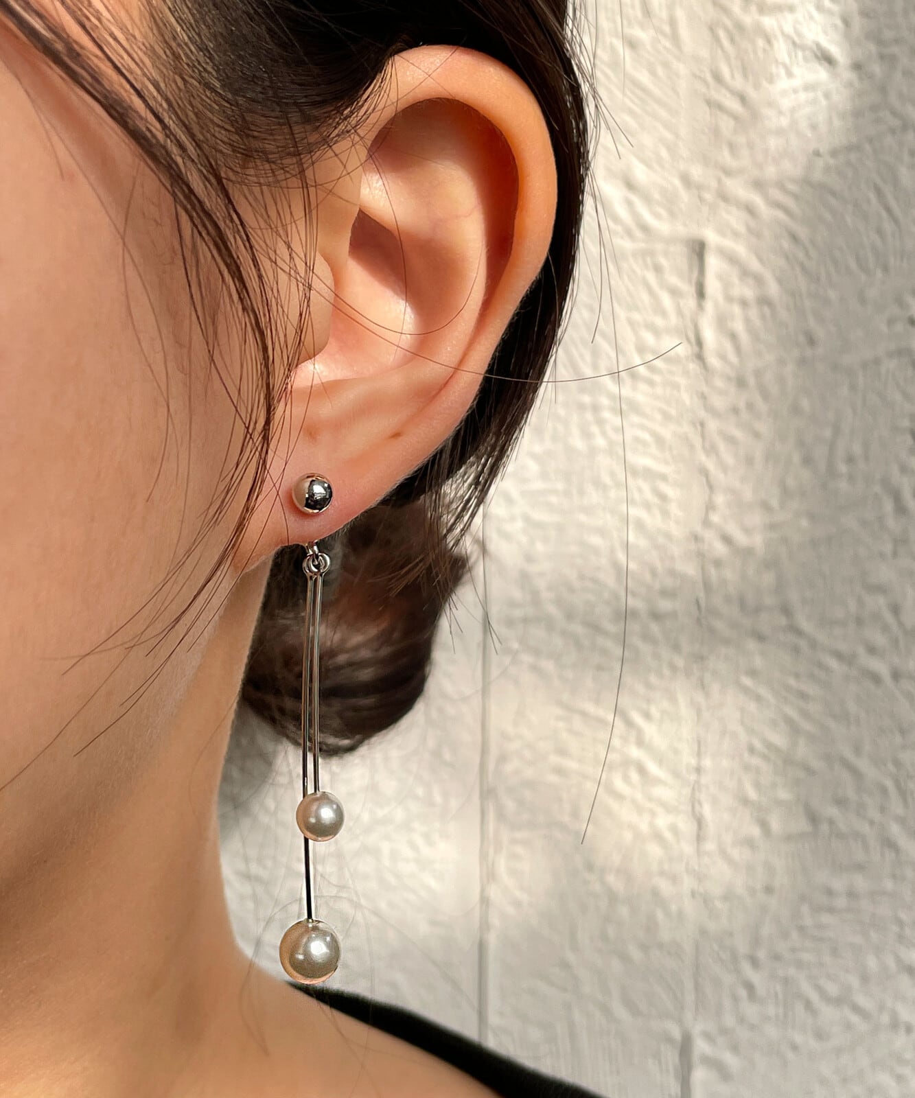 2連 チェーン パール ドロップピアス 真鍮 韓国製