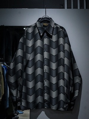 【add (C) vintage】Monotone Geometric Pattern Vintage Loose L/S Shirt