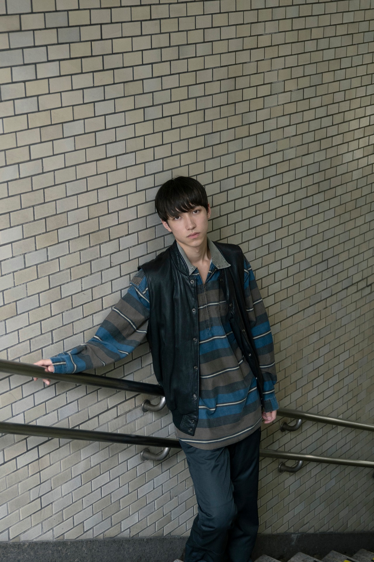 Roots black leather vest