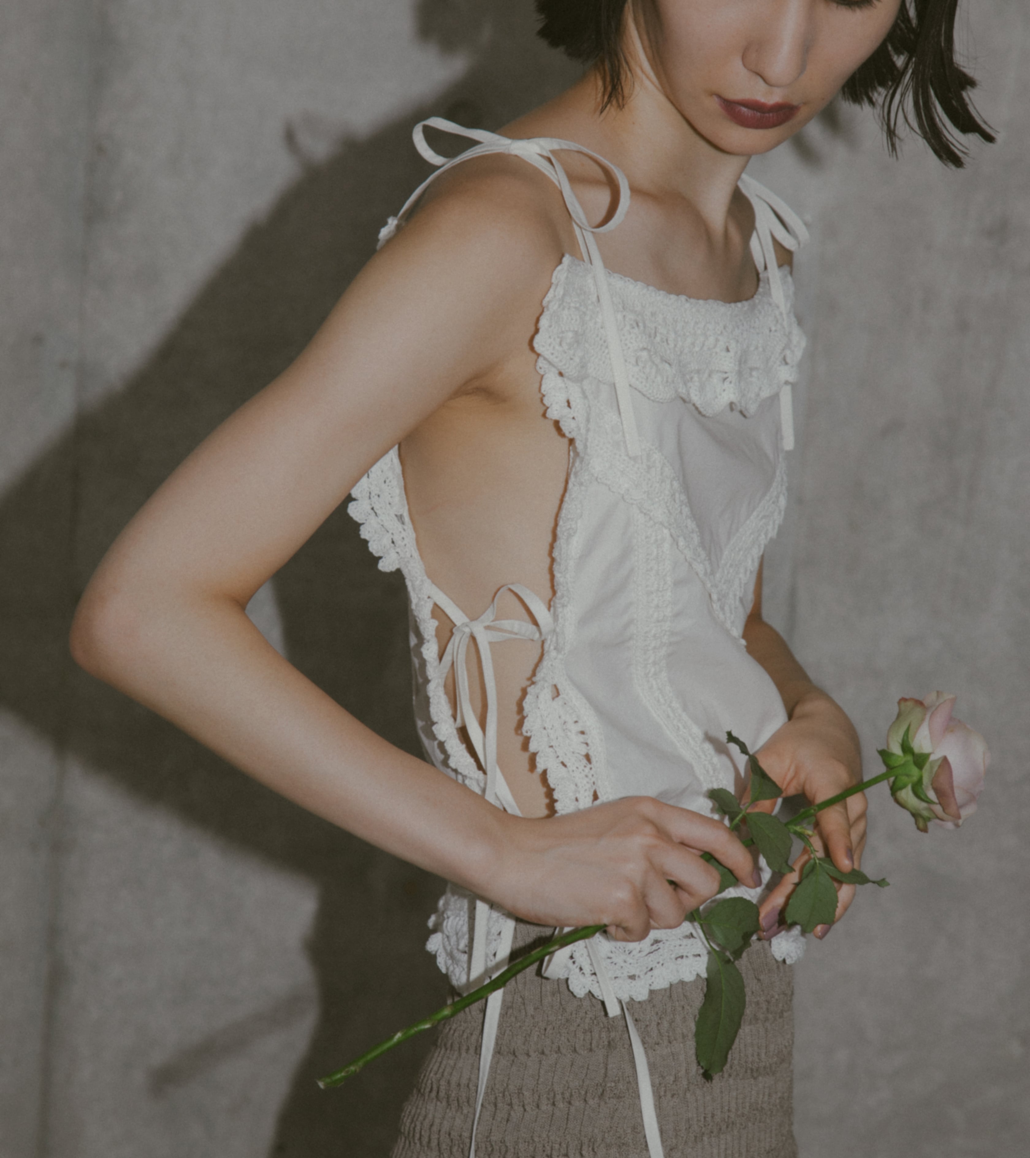 Crochet edging top・C/♯white