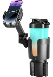 スマホ ドリンクホルダー 車 調整可能 車用 携帯電話 カップスタンド 車載 2in1デザイン カップホルダー用 スマホ用【最新進化伸縮アーム】360度 回転 ワンタッチ取り外し 多機種に対応 車載 スマートフォン カーマウント