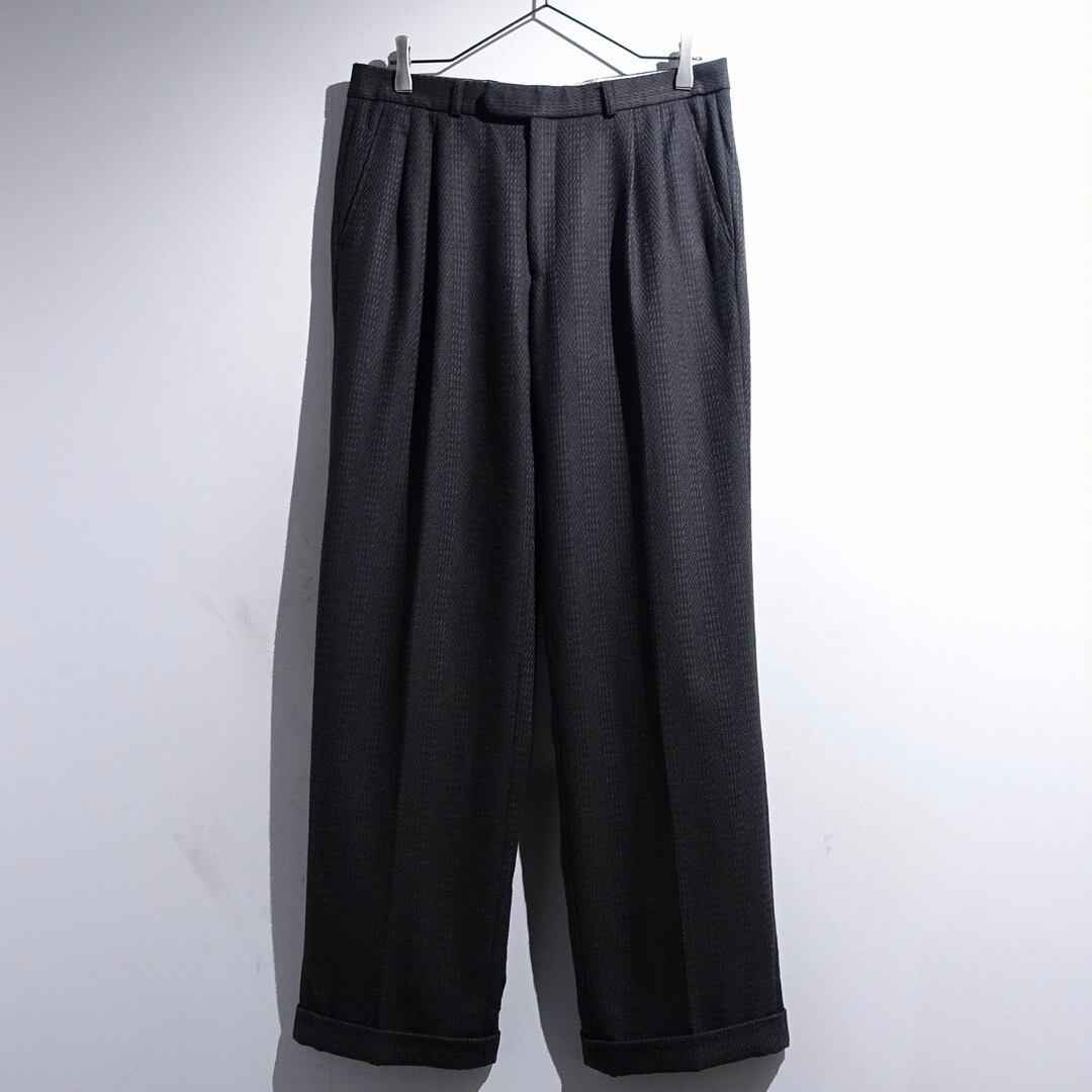 90s Brown Geometric Pattern Design 2-Tuck Wide Double Wool Slacks