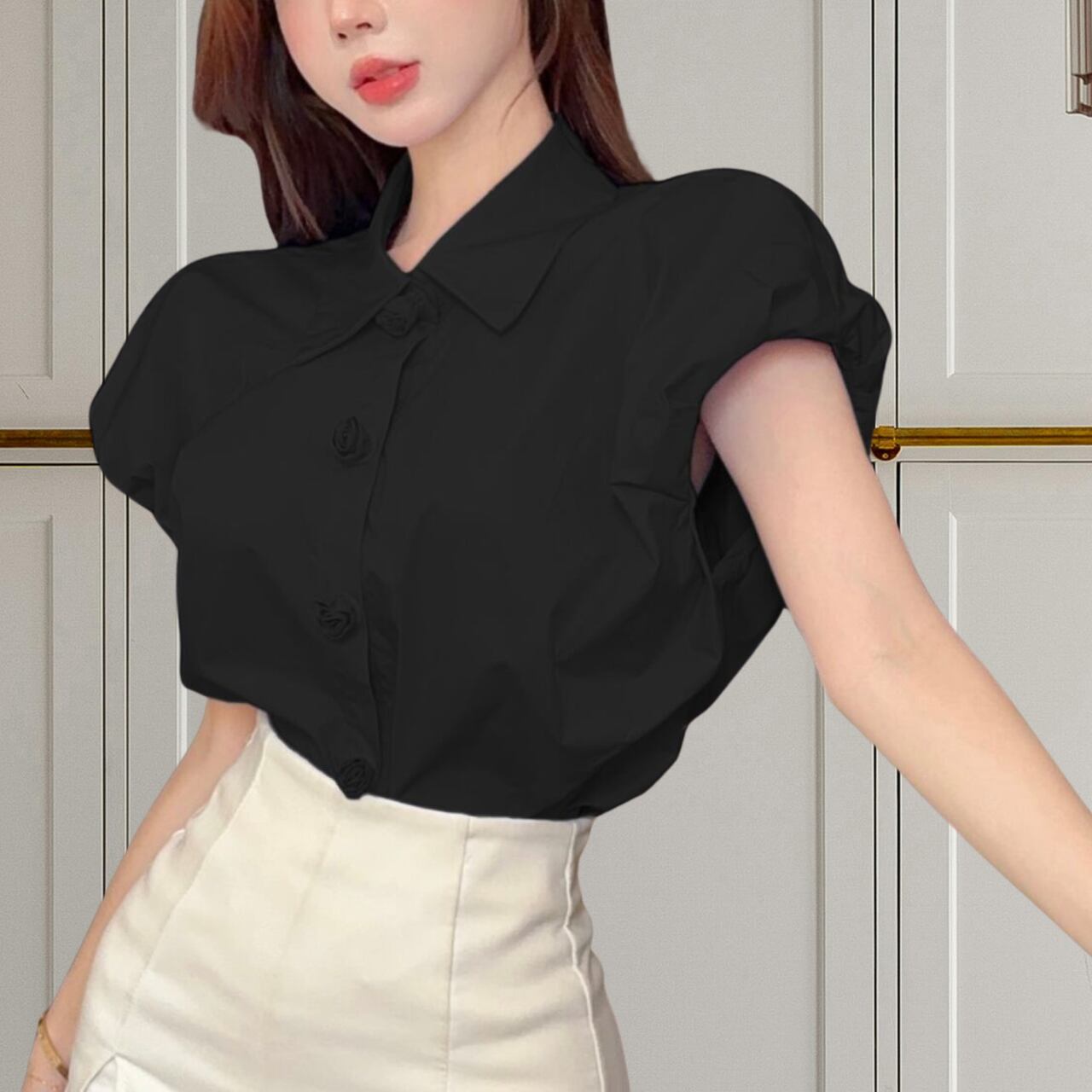 カメリア ボタン ブラウス 3color T055