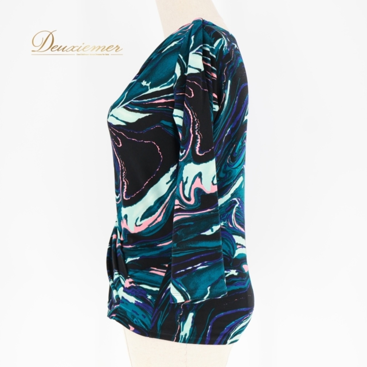 社交ダンス 衣装 トップス ブラウス グリーン系 ブラック系 Chacott ROYAL DANCE チャコットロイヤルダンス 日本製 伸縮 ストレッチ 練習 レッスン 柄 模様 緑 黒 青 ドレープ パーティー 総柄 かわいい 鮮やか ピンク系 ブルー系