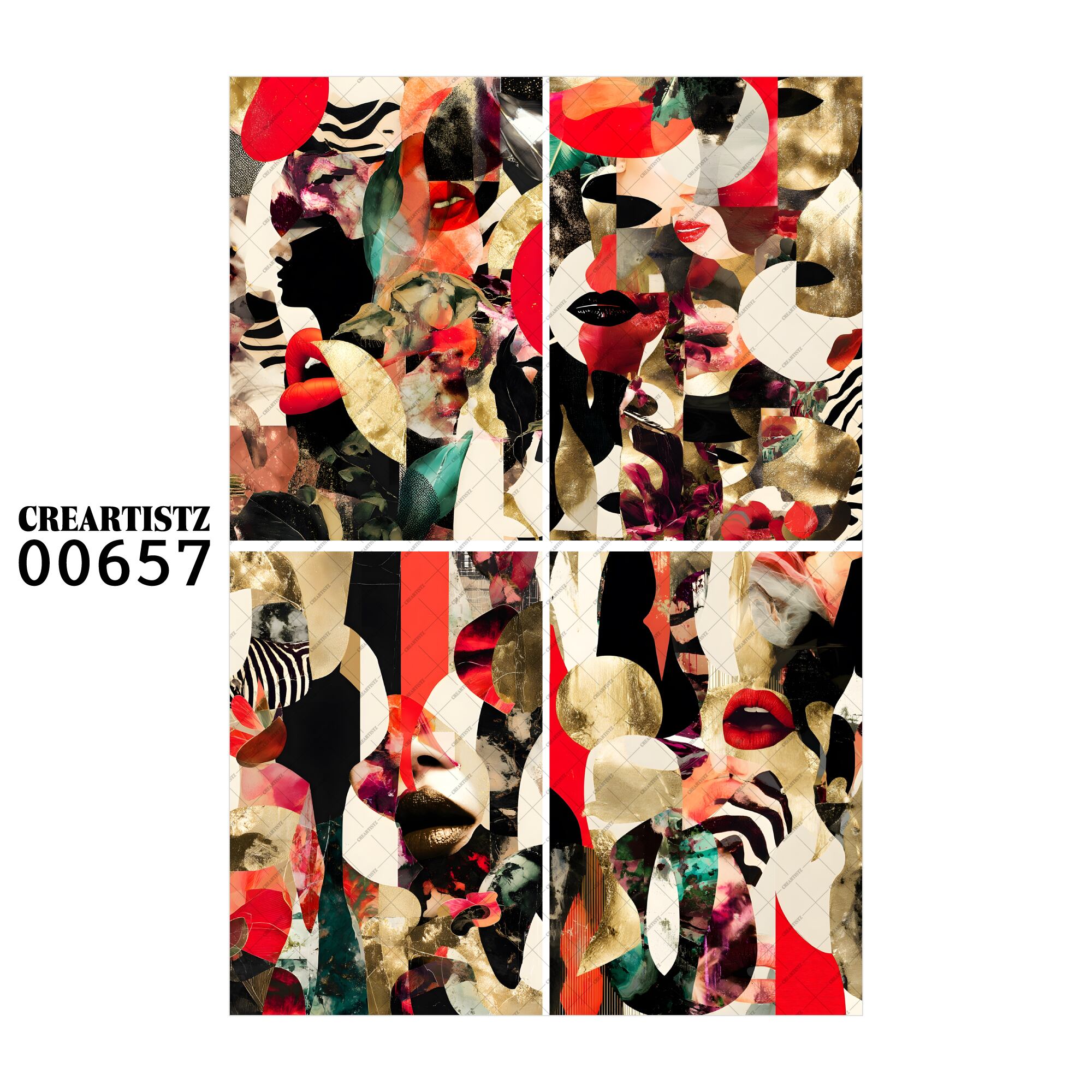 00657 背景 コラージュ素材 オリジナル 12枚セット (4種類×3枚) ペーパー/ステッカー CREARTISTZ