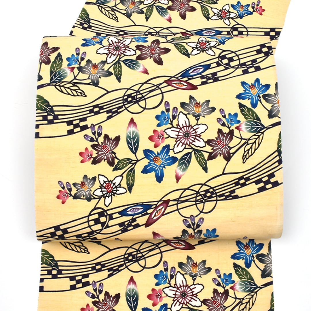 【kaokaoさま】紅型染 名古屋帯 塩瀬 黒 中古 so217 染め帯 | 帯専門店おびや【公式店】 紅型染 名古屋帯 塩瀬 黒