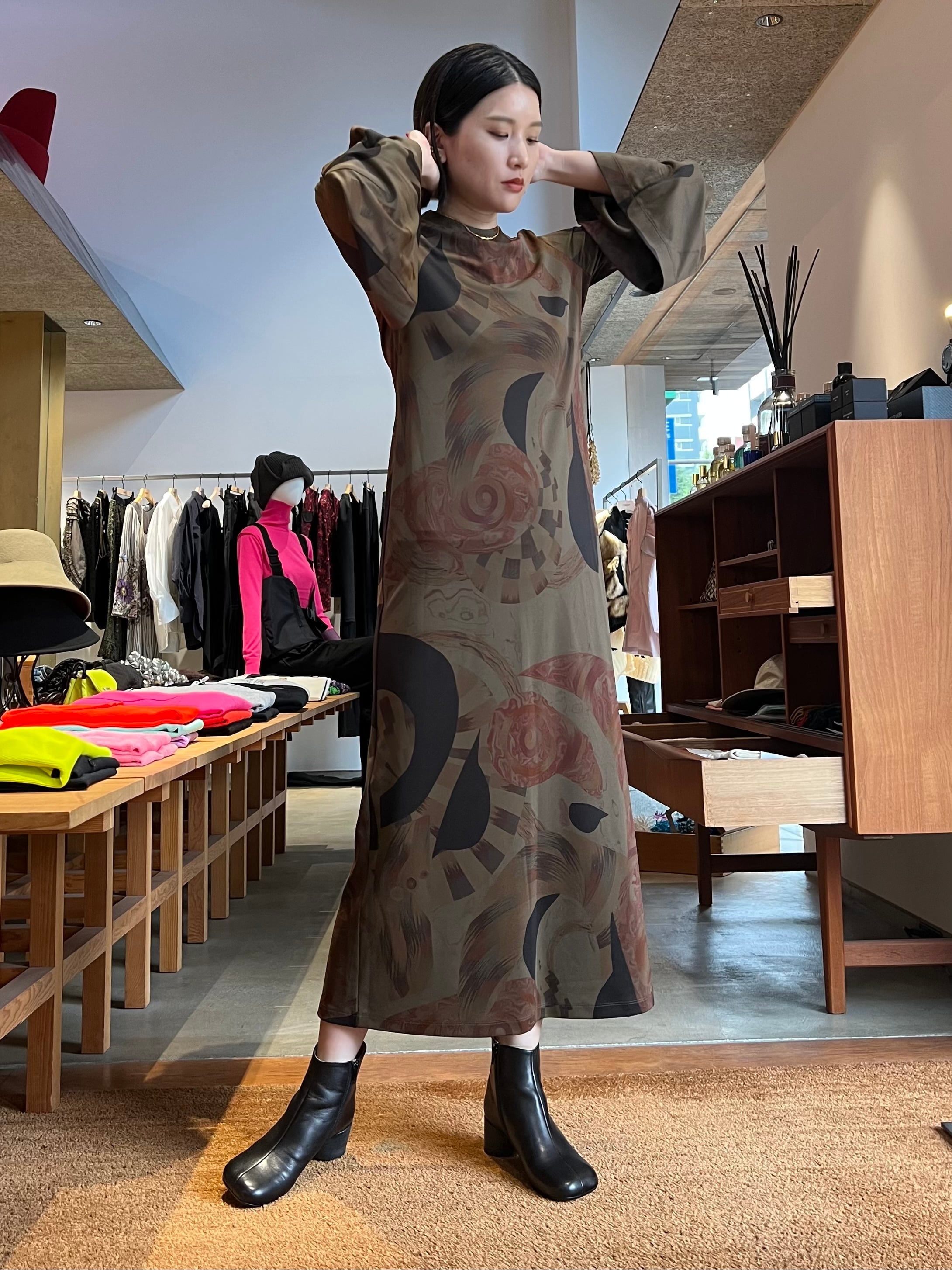 Mame Kurogouchi マメクロゴウチ / MARBLE PRINT I-LINE JERSEY DRESS  