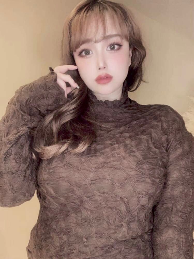 あったかくしゅくしゅハイネックカットソー しわ加工 ゆったり 長袖 フェミニン 大きいサイズ 韓国 CH3371