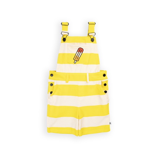 CarlijnQ(カーラインク) ／Stripes yellow - short dungaree with embroidery　24ss