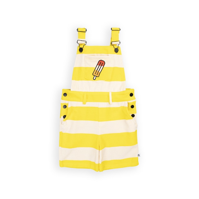 CarlijnQ(カーラインク) ／Stripes yellow - short dungaree with embroidery　24ss