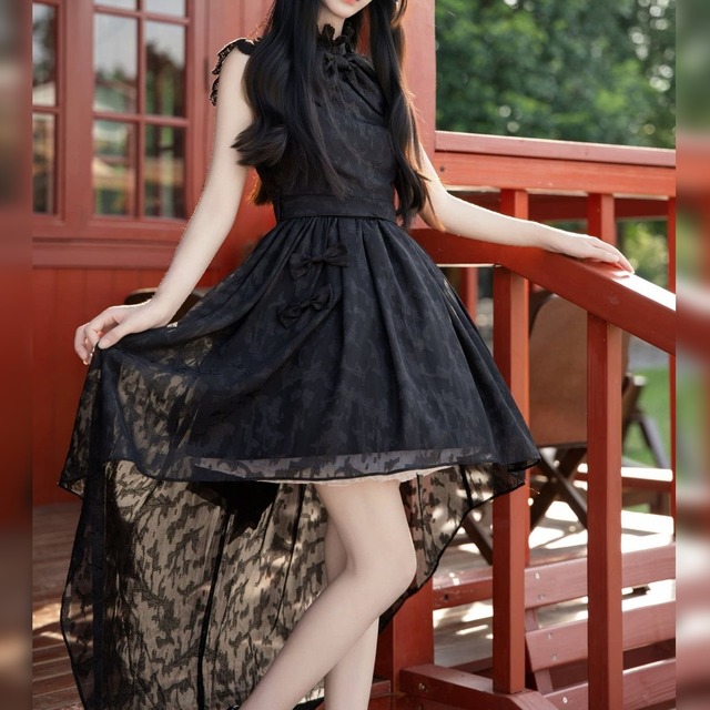 宵闇のダブルリボンフィッシュテールドレス