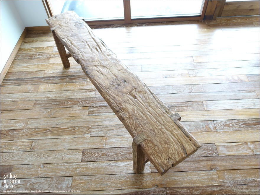オールドチーク無垢材 プリミティブベンチN172cm 長椅子 古材家具 ダイニングベンチ ナチュラル 椅子 世界三大銘木