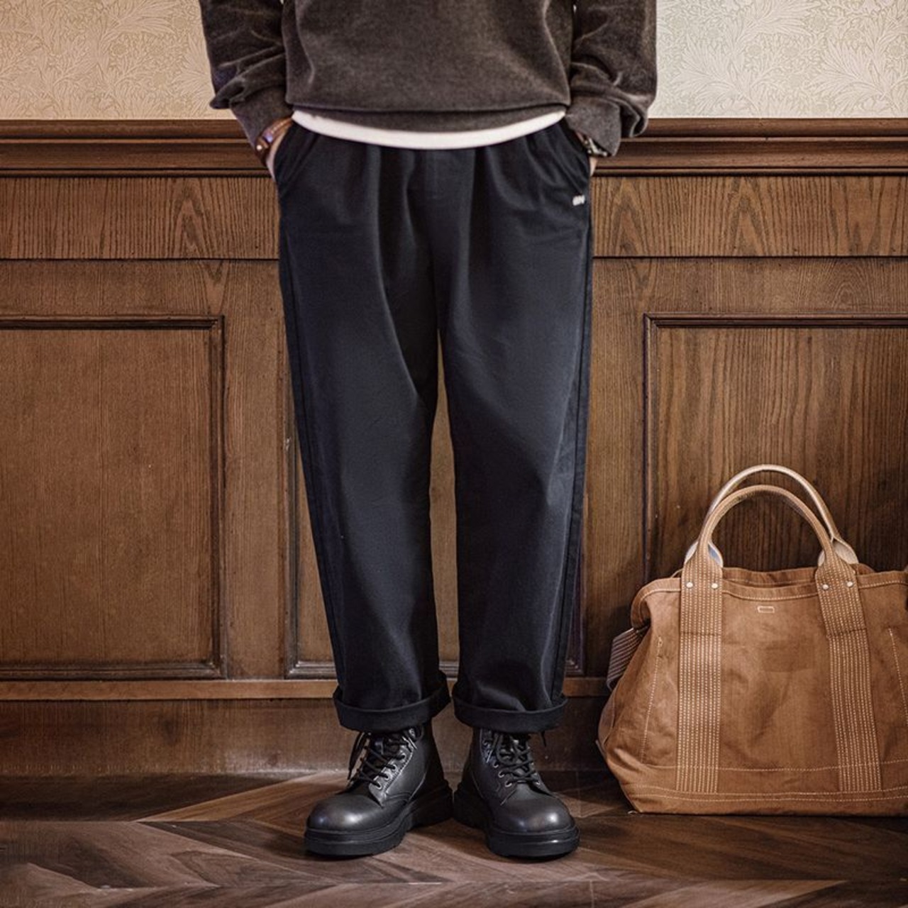 Black Split Leather Thick Sole Boots / ブラック スプリットレザー シック ソール ブーツ