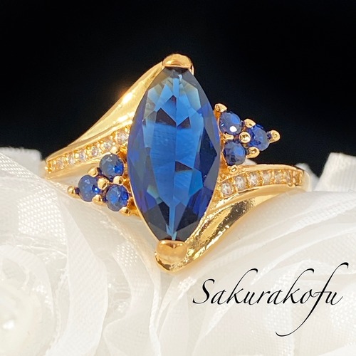 D089 即納☆送料無料 人気デザイン サファイア マーキスカット ゴールド エレガントリング レディース 指輪 リング