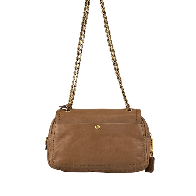 PRADA プラダ ショルダーバッグ ブラウン フロントロック レザー チェーン vintage ヴィンテージ オールド gkm4zp