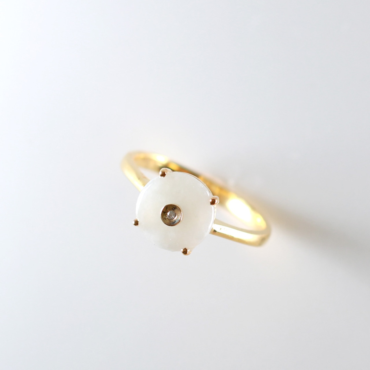 【13号】白翡翠のコインモチーフ！！ K10YG coin diamond 翡翠リング A貨翡翠 jd_rg1633