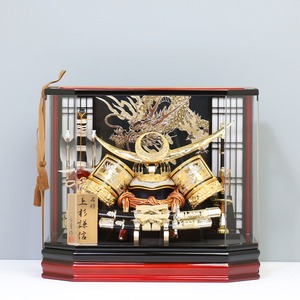 【上杉謙信 12号】 兜飾り アクリルケース飾り 五月人形｜龍｜矢付き｜和モダン｜コンパクト