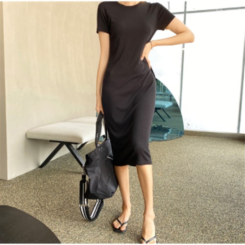 半袖ワンピース 無地 膝丈 カジュアル Tシャツワンピース 夏服 スリムフィット ラウンドネック プルオーバー ミドル丈 レディースワンピース 膝丈スカート 通勤通学 大きいサイズ 2XL3XL