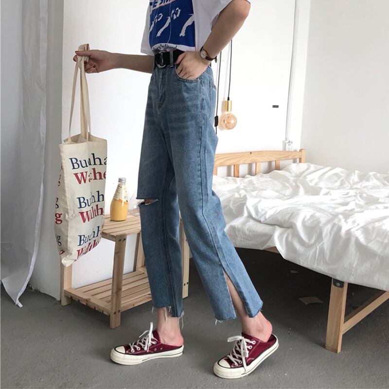 スプリングルーズパンツ ハイウェストウェストスリムジーンズ レディース 春物 YY-ファッション74007810011