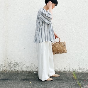 Stripe sleeve gather blouse