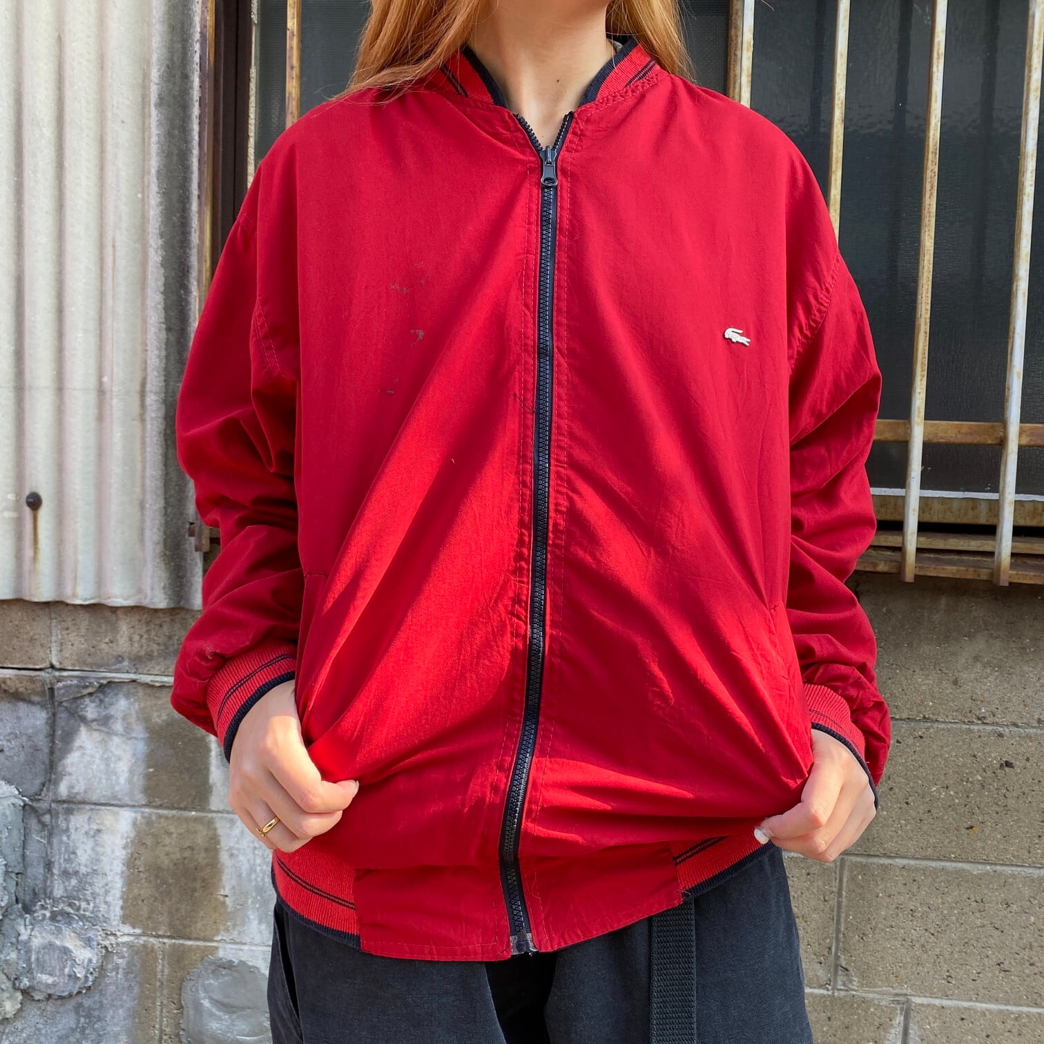 Lacoste ラコステ リバーシブル スポーツジャケット ブルゾン メンズxl相当 古着 スイングトップ ワンポイントロゴ レッド ブラック 赤 黒 ブルゾン ジャケット Cave 古着屋 公式 古着通販サイト