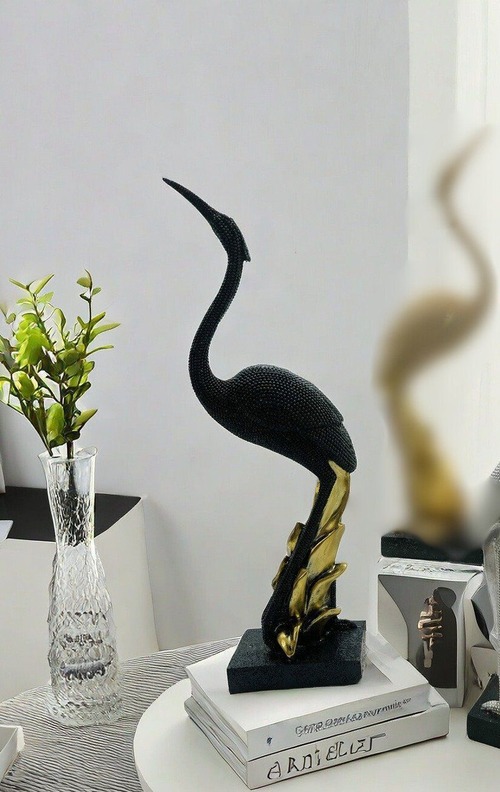 置物　鳥　鶴　オブジェ　黒　ブラック　モダン　部屋　装飾品　置き物　フィギュア　動物　オーナメント　工芸品　綺麗　玄関　高級　おしゃれ　バード　インテリア　装飾　雑貨
