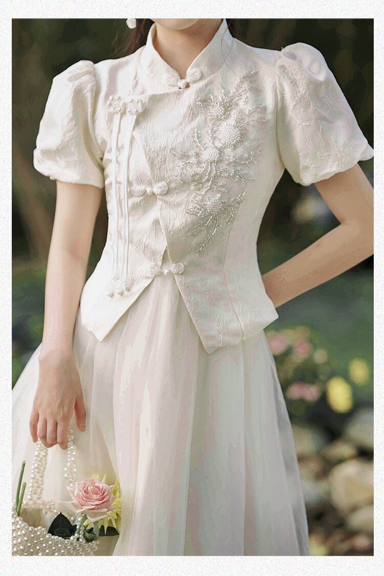 ウェディング ドレス ホワイト メッシュ 2 ピース スカート ブラウス