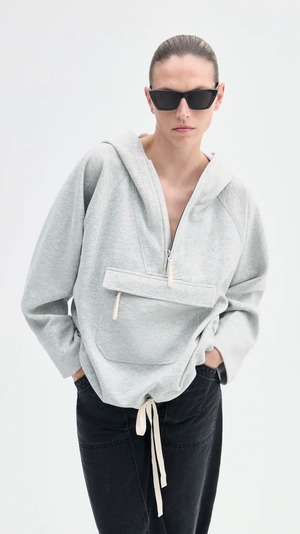 CO -HOODED PULLOVER- : HEATHERED GREY,