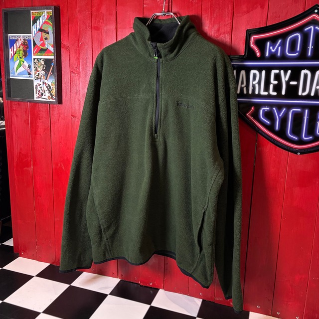 Timberland／ハーフジップフリース／ダークグリーン／刺繍ロゴ／アウトドア