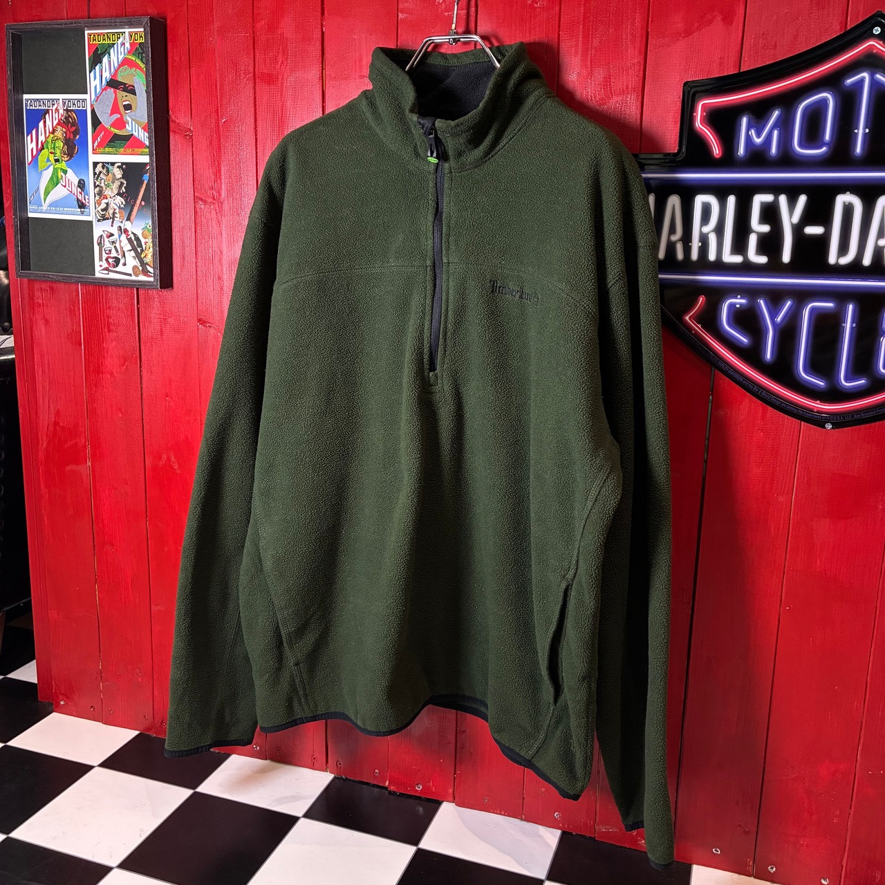 Timberland/ハーフジップフリース/ダークグリーン/刺繍ロゴ/アウトドア