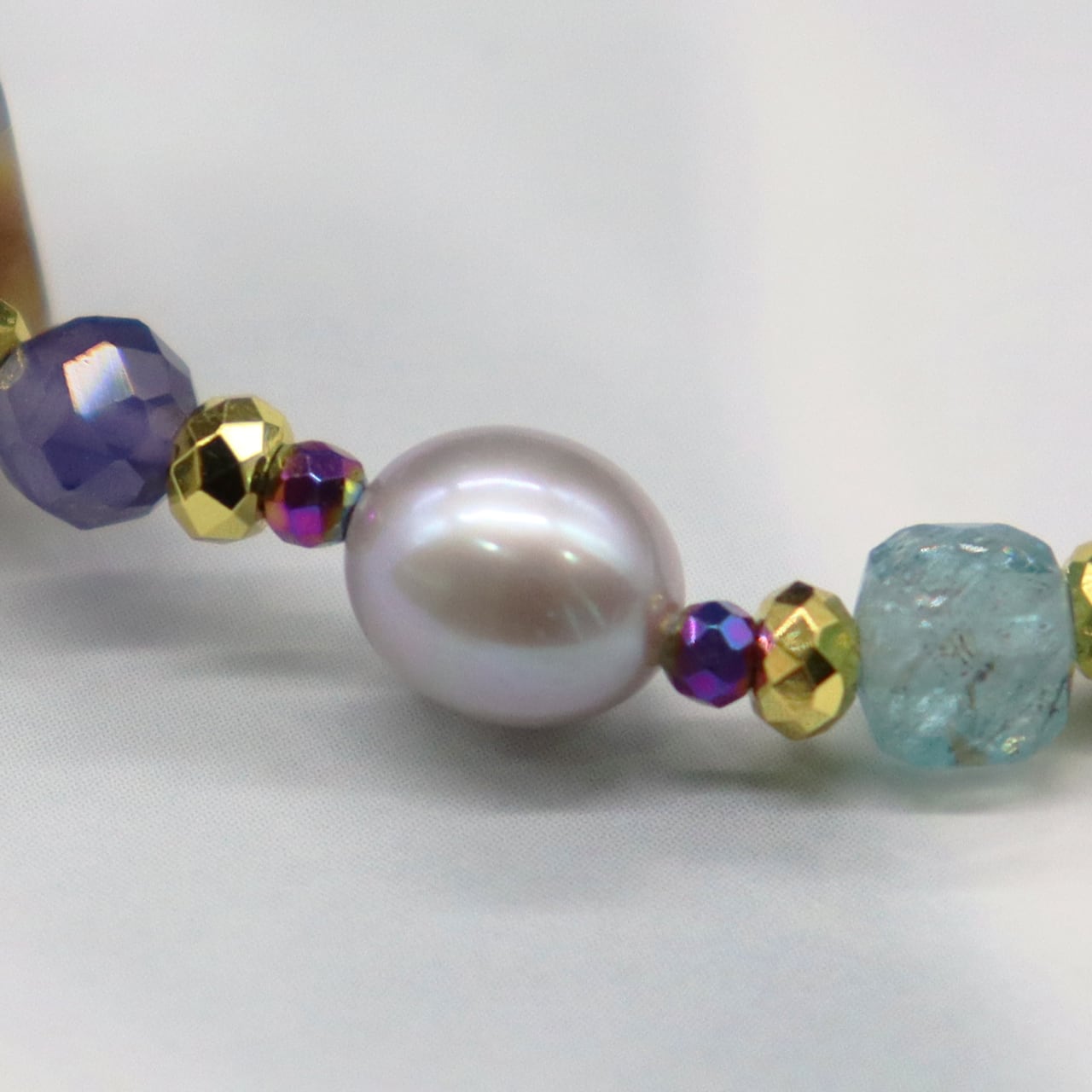 Mermaid Teardrops】亀甲天珠×パール×母岩付ブルーカルセドニー  