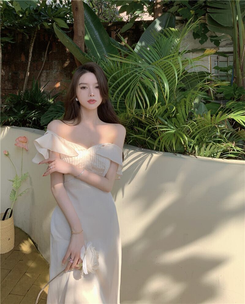 ワンショルダードレス サマースカート ウェスト エレガント 夏物 ブラックストロベリース38655741989